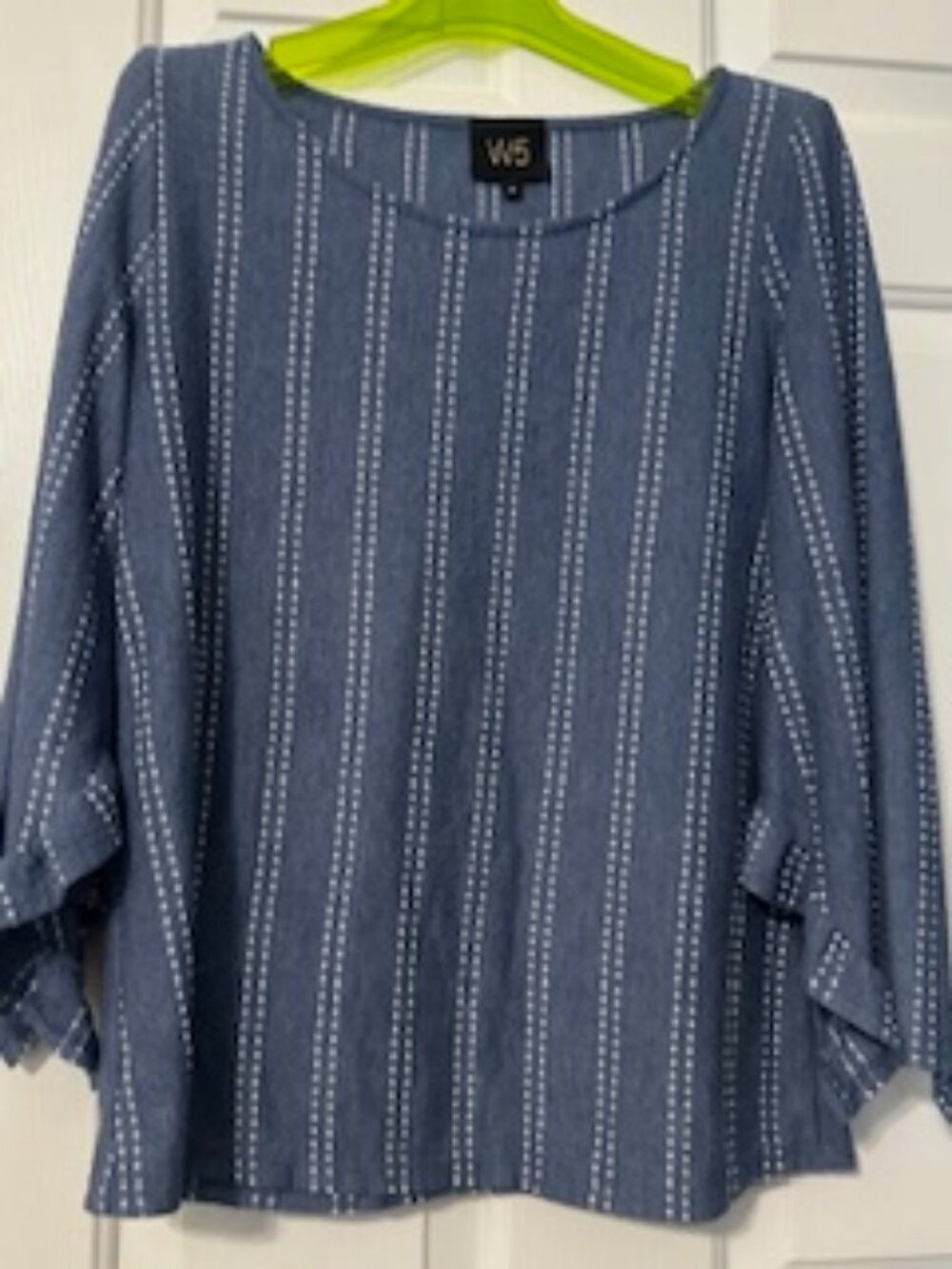 3/4 Ruffled Sleeve, Blue striped blouse Sz M